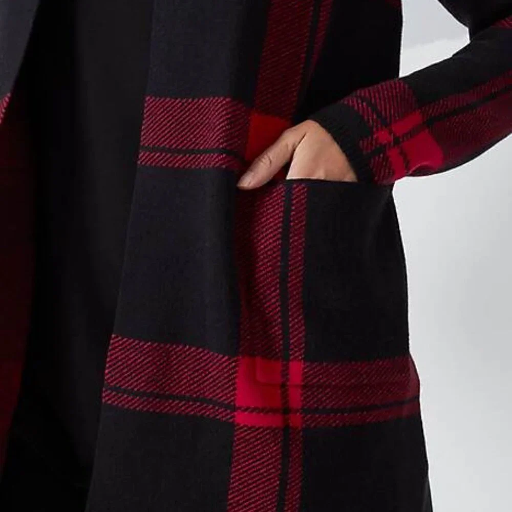 J.Jill Red & Black Buffalo Plaid Open Front Cardi - Size L - Picture 3 of 15